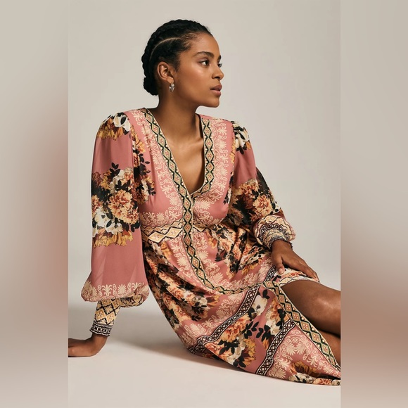 Anthropologie Vineet Bahl Embroidered Long-Sleeve Dress - Picture 4 of 5